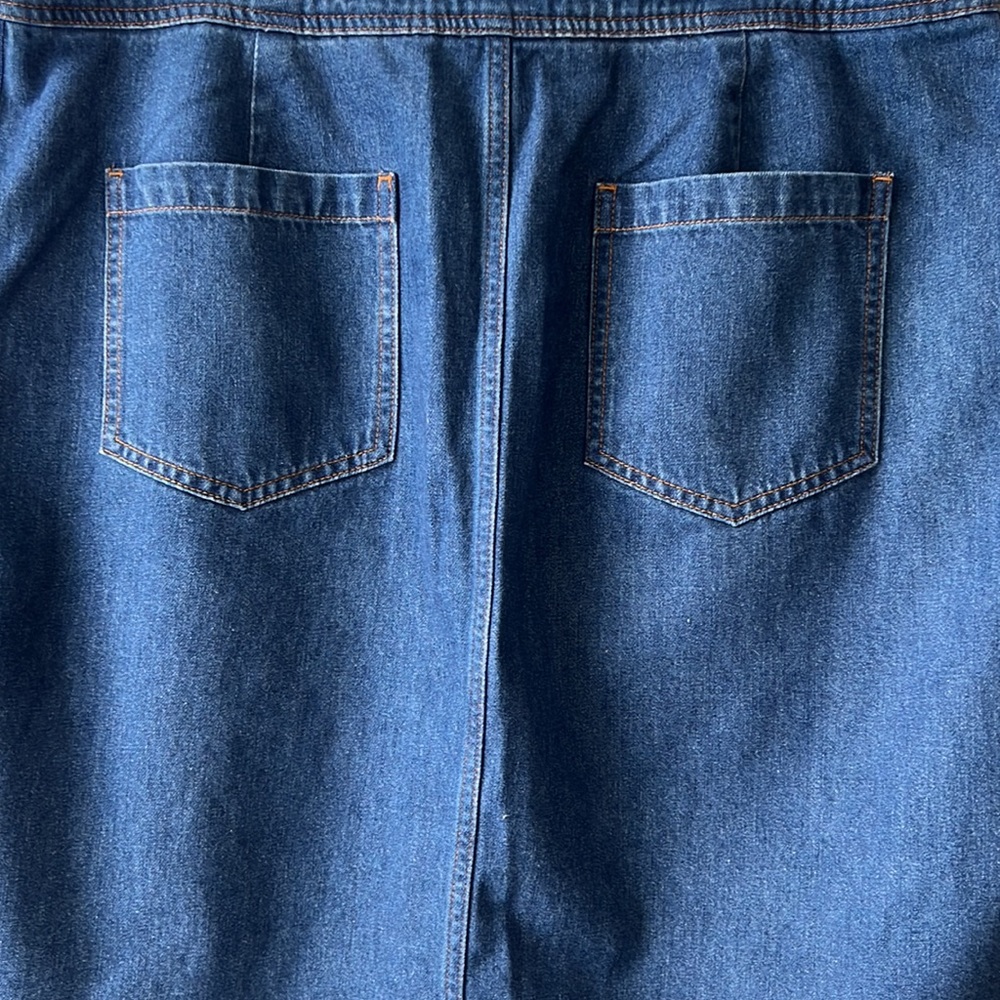 BODEN || Blue Denim Midi Skirt with Stripes on Side. Sz. 14R - Picture 8 of 9